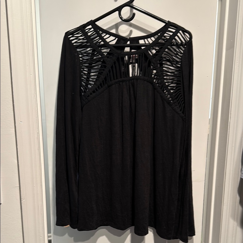 Black Long Sleeve Cut Out Blouse